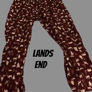 Lands' End Maroon Pajama Pants with Cream Dino & Tree Print